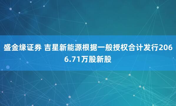 盛金缘证券 吉星新能源根据一般授权合计发行2066.71万股新股